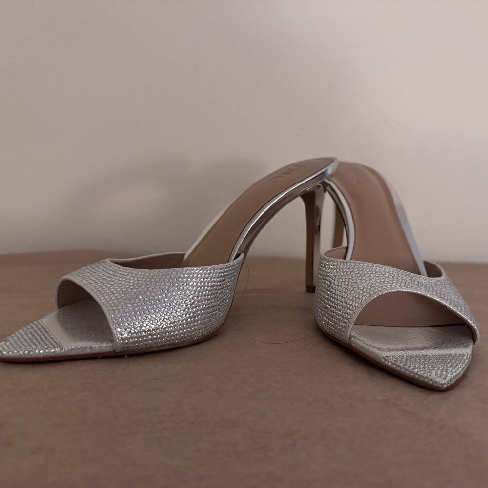 INC International Concepts Silver Rhinestone Stiletto Mule Heels Size 9.5